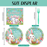 75Pcs Easter Bunny Tableware Set with Forks, 7 Inch Disposable Egg and Spring Flower Plates and Napkins, Serves 25