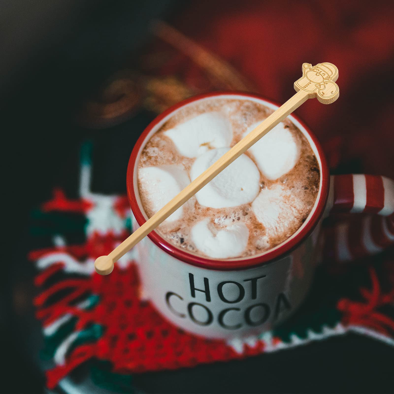 60Pcs Bamboo Coffee Stirrers, 6.9 Inch Biodegradable Christmas Drink Stirrers for Office, Lounge and Holiday Beverages