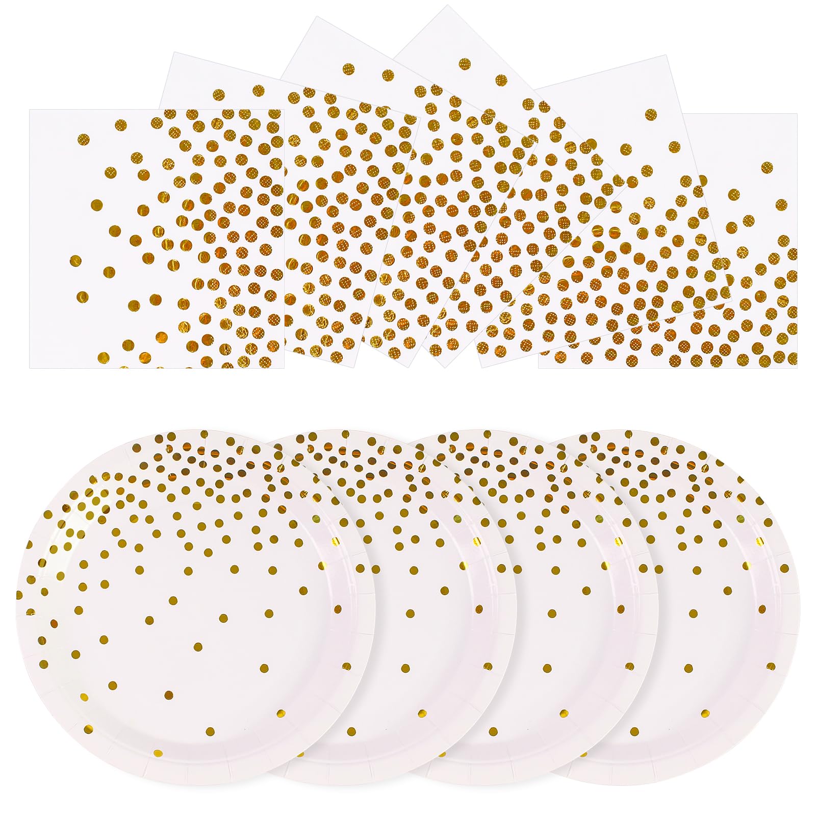 EVYIENEN 50PCS White and Gold Dinner Plates and Napkins Party Supplie,25 x 7 White Gold Foil Decorations Dessert Plates and 25 x 6.5 Napkins for Birthdays New Year Weddings Graduations
