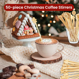 50PCS Bamboo Coffee Stirrers, 7 inch Biodegradable Disposable Christmas Coffee stirrers for Coffee Milk Christmas New Year Office Hot Chocolate Bar Supplies