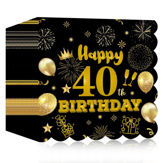 40pcs 40th Birthday Paper Napkins,13 x 13 inch Black and Gold Scalloped Dessert Cocktail Napkins Disposable Party Men Women Napkins 40th Birthday Decorations