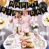 75Pcs Happy Birthday Dots Plates and Napkins Party Supplies,7 Inch Dots Paper Plates and 6.5 Inch Napkins with 6.3 Inch Forks Disposable Tableware Set for Birthday Party Decorations,Serve 25
