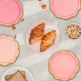 48 Pcs Pink Scalloped Paper Plates,7 Inch Gradient Pink Dessert Party Plates with Gold Foil Disposable Cake Plate Decorative Dinner Serving Plate for Birthday Wedding Graduation Party Supplies