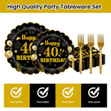 EVYIENEN 96Pcs 60th Birthday Party Tableware Set,Back in 1965 Birthday Party Decorations Supplies, Disposable Black and Gold 60th Birthdays Paper Plates Napkins Forks Favors for Men Women, Serve 24