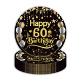 50Pcs 60th Birthday Paper Plates, 9 Inch Black and Gold Disposable Dessert Plates for Men and Women, 60th Birthday and Wedding Party