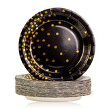 EVYIENEN 50 Pack Black and Gold Paper Plates, 7inch Metallic Foil Polka Dots Disposable Dessert Party Plates Party Supplies for Graduation Birthday Party Weddings Holiday