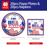 40Pcs 4th of July Paper Plates and Napkins Party Supplies Set,American Flag Dinnerware Disposable Paper Dinner Plates and Napkins for Memorial Day Veterans Day Serves 20 Guests