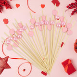 100 Counts Heart Shaped Pearl Fancy Cocktail Picks,4.7 Inch Handmade Bamboo Cocktail Toothpicks for Party Food Fruit Drinks Day Decoration Party Supplies