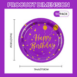 50 Pcs Purple and Gold Paper Plates,7 inch Halloween Paper Plates Disposable Happy Birthday Dessert Cake Plate Party Supplies for Halloween Fall Thanksgiving Birthday Wedding Party Decorations