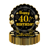 EVYIENEN 50Pcs 80th Birthday Party Paper Plates and Napkins,25 x 7inch Black and Gold Scalloped Dessert Plates Party and 25 x 6.5inch Cocktail Napkins for Birthday Wedding Anniversary Decorations