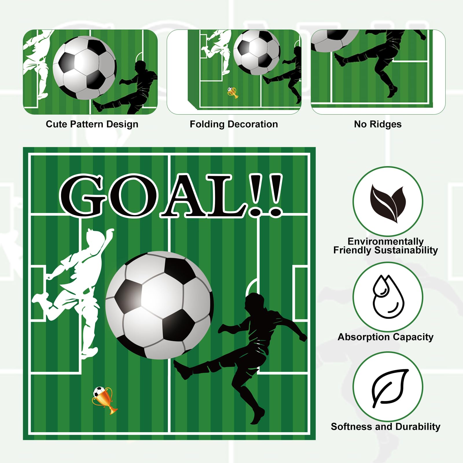 50 Pcs Soccer Paper Napkins,Soccer Paper Napkins Sports Theme Disposable Cocktail Dinner Tableware Napkins for Sports Party Decorations- 6.5 x 6.5 Inch