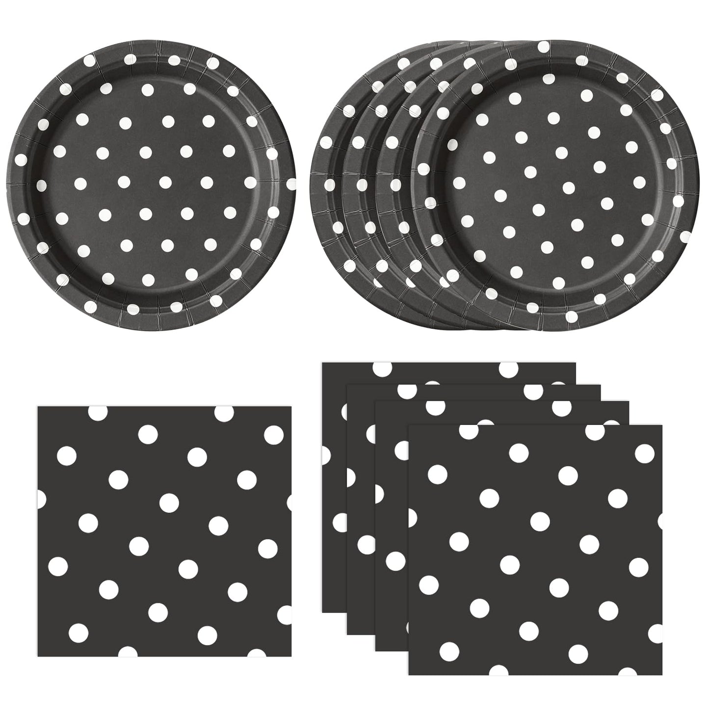 EVYIENEN 50PCS Black Polka Dot Paper Plates and Napkins Party Supplies, Black and White Party Plates and Napkins Tableware Set for Birthday Bridal & Baby Shower Wedding Party Decoration