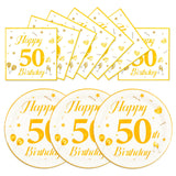 EVYIENEN 50PCS 50th Happy Birthday Plates and Napkins,7 Inch Premium Wihte and Gold Birthday Dessert Cake Plates Party and Cocktail Napkin for Men and Women Table Anniversary Decoration
