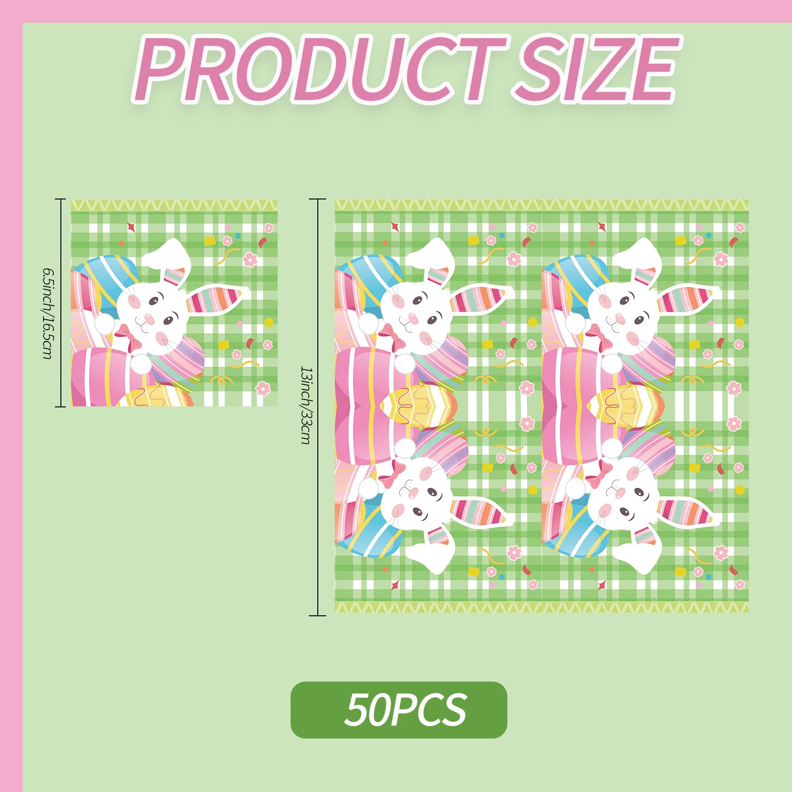 50pcs Happy Easter Napkins,Spring Bunny Eggs Bathroom Napkins Paper Hand Towels Rabbit Decorative Paper Napkins for Holiday Kitchen Party Dinner- 6.5 x 6.5 Inch