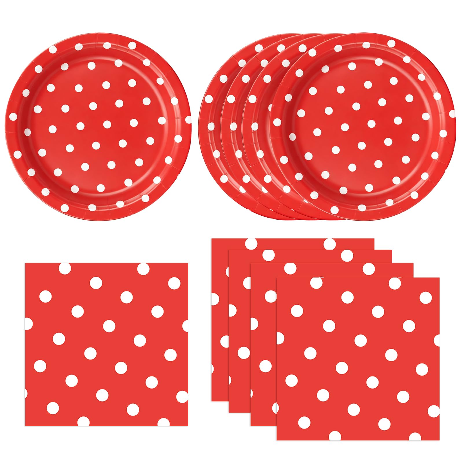 EVYIENEN 50PCS Red Polka Dot Paper Plates and Napkins Party Supplies,Red and White Party Plates and Napkins Tableware Set for Birthday Bridal & Baby Shower Wedding Party Decoration
