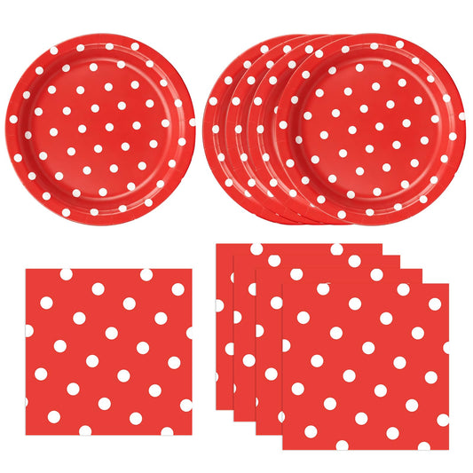EVYIENEN 50PCS Red Polka Dot Paper Plates and Napkins Party Supplies,Red and White Party Plates and Napkins Tableware Set for Birthday Bridal & Baby Shower Wedding Party Decoration