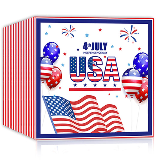 40Pcs 4th of July Napkins, American Flag Patriotic Disposable Luncheon Cocktail Napkins for Independence Day Party, 6.5 x 6.5 Inch