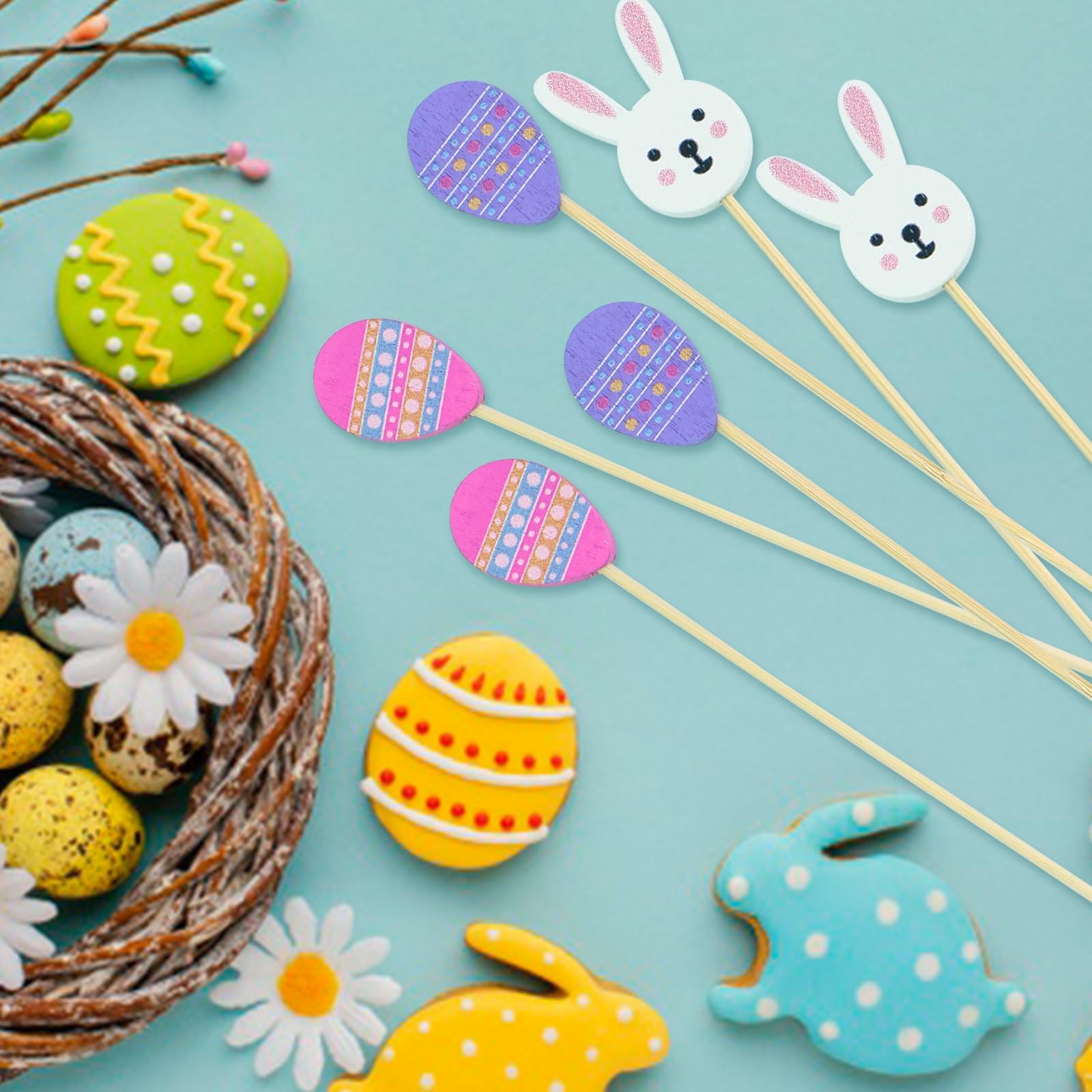 100 Pcs Easter Bunny Cocktail Picks,4.7 Inch Handmade Bamboo Sticks for Party Appetizer Charcuterie Food Sandwich Cupcake Easter Rabbit Decorations Themed Party Supplies (Easter)
