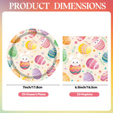 50 Pcs Easter Paper Plates and Napkins, 7 Inch Colorful Bunny & Egg Tableware Set, Serves 25