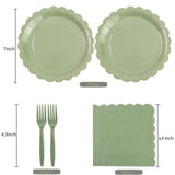 75Pcs Sage Green Scalloped Paper Plates and Napkins Set, 9 Inch Lace Edge Disposable Tableware with Forks for Baby Shower, Wedding and Birthday, Serves 25