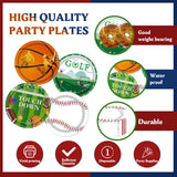 EVYIENEN 48Pcs Sports Birthday Paper Plates,9inch Disposable Sports Football Basketball Golf Baseball Paper Plates in 4 Designs for Kids Birthday Party Favors Decorations