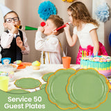 EVYIENEN 50 Pcs Sage Green Paper Plates,9 Inches Gold Foil Disposable Scalloped Paper Party Plates for Cake Dessert Halloween Fall Thanksgiving Birthday Wedding Baby Shower Party Decorations