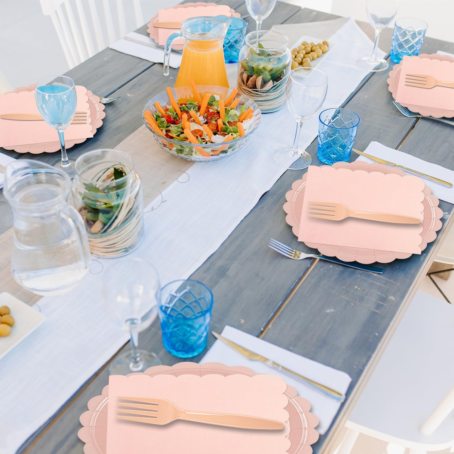 150Pcs Pink Paper Plates and Napkins,50 Guest Pink Scalloped Paper Tableware Forks Disposable Dinnerwaret Kit for Baby Shower Bridal Wedding Birthday Valentine Party New Year Decorations (9inch)