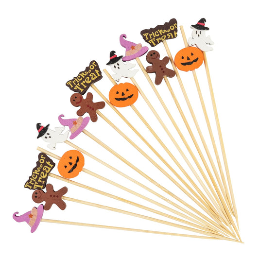 100PCS Halloween Cocktail Picks,4.7inch Halloween Toothpicks for Appetizers Natural Bamboo Cocktail Picks for Halloween Birthday Cake Party Decorations