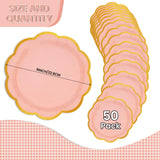 EVYIENEN 50 Pcs Pink Paper Plates,9 Inches Gold Foil Disposable Scalloped Paper Party Plates for Cake Dessert Halloween Fall Thanksgiving Birthday Wedding Baby Shower Party Decorations