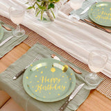 50 Pack Sage Green and Gold Happy Birthday Paper Plates, 7 inch Metallic Foil Polka Dots Disposable Dessert Party Supplies Plates for Graduation St Patricks Wedding Holiday Christma Party Decorations