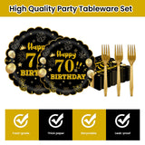 EVYIENEN 96Pcs 60th Birthday Party Tableware Set,Back in 1965 Birthday Party Decorations Supplies, Disposable Black and Gold 60th Birthdays Paper Plates Napkins Forks Favors for Men Women, Serve 24