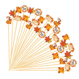 150PCS Thanksgiving Cocktail Picks,Autumn Theme Turkey Squirrel Pumpkin Maple Leaf Bamboo Cocktail Toothpicks Fruit Skewers Drink Dessert for Thanksgiving Day Party Decoration