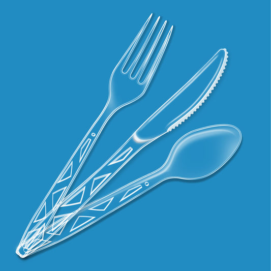 Amazon Basics Disposable Clear Plastic Cutlery Set, Premium Quality