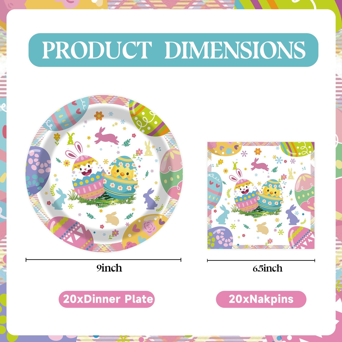 EVYIENEN 40Pcs Easter Paper Plates and Napkins Party Supplies - 9Inch Bunny Egg Plates and Napkins Disposable Dinner Tableware Set for Easter Spring Birthday Party Decorations, Serves 20
