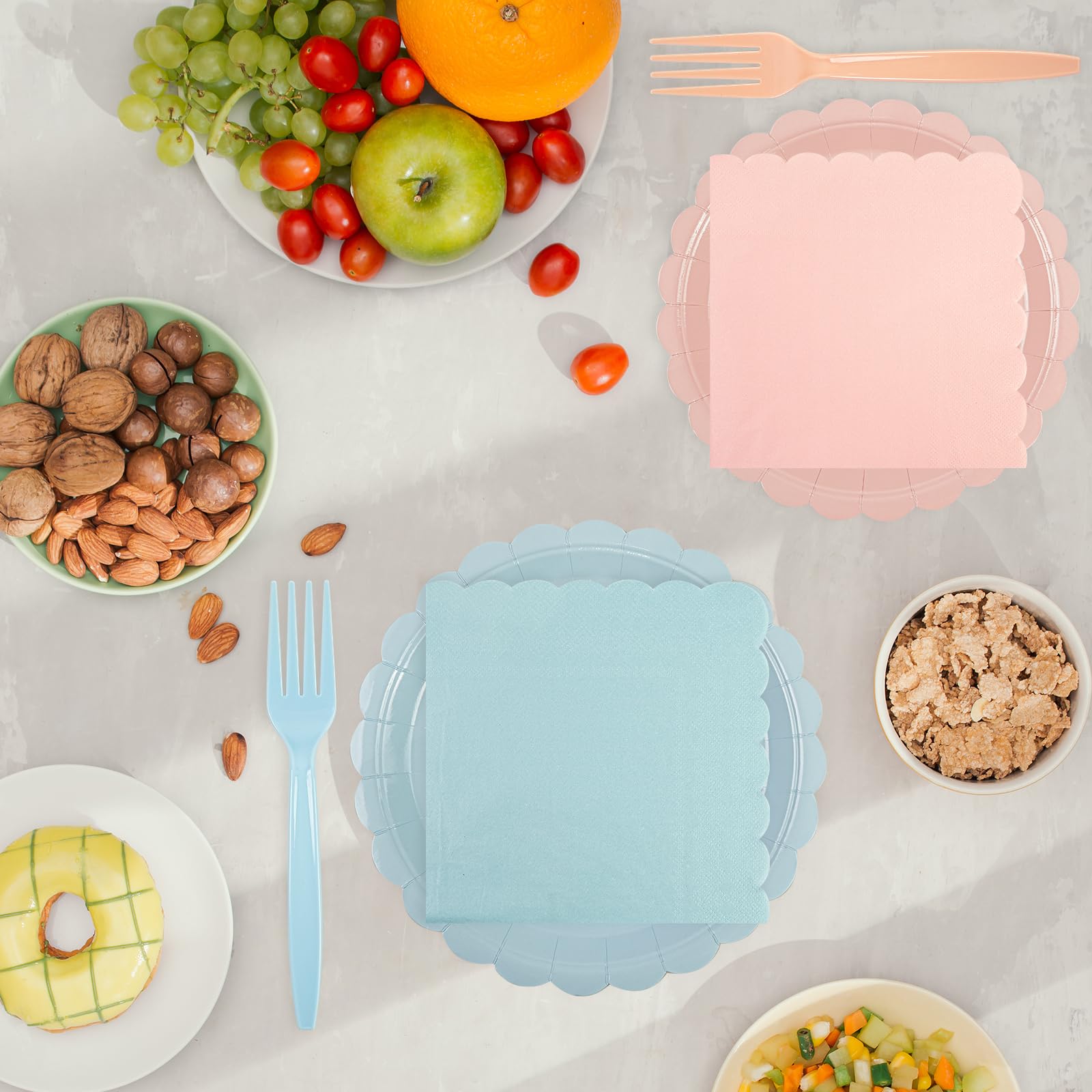 75 Pcs Pink & Blue Scalloped Paper Plates, Napkins & Forks Set – Disposable Tableware for Baby Shower, Bridal Shower & Weddings, Serves 25 (9 Inch)