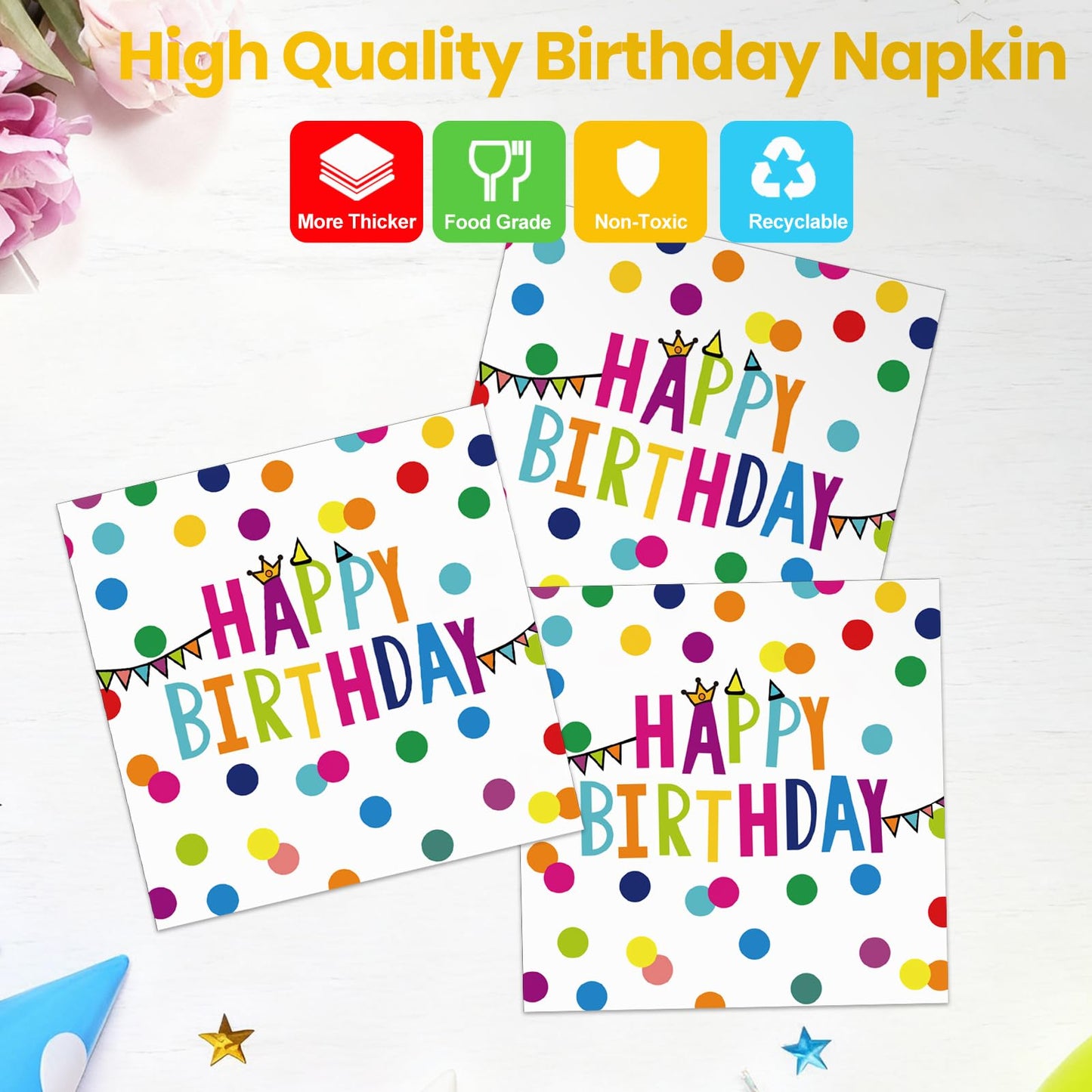 Birthday Plates & Napkins Party supplies - 175Pcs Happy Birthday Paper Plates and Napkins Sets, Disposable Happy Birthday Dots Tableware Set for Boys and Girls Party Decorations, Serves 25