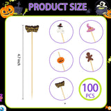 100PCS Halloween Cocktail Picks,4.7inch Halloween Toothpicks for Appetizers Natural Bamboo Cocktail Picks for Halloween Birthday Cake Party Decorations