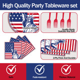 EVYIENEN 75Pcs 4th of July Plates and Napkins Party Supplies,7 Inch American Flag Patriotic Paper Plates and 6.5 Inch Napkins with 6.3 Inch Forks Disposable Tableware Set