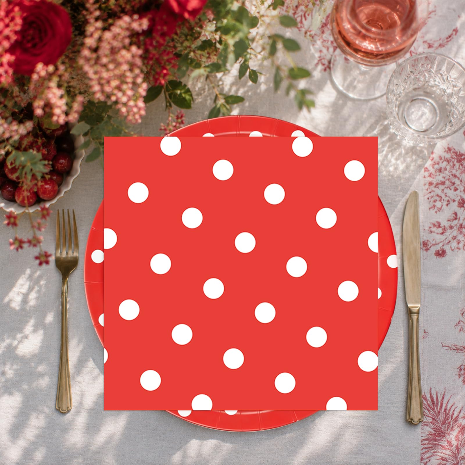 EVYIENEN 50PCS Red Polka Dot Paper Plates and Napkins Party Supplies,Red and White Party Plates and Napkins Tableware Set for Birthday Bridal & Baby Shower Wedding Party Decoration