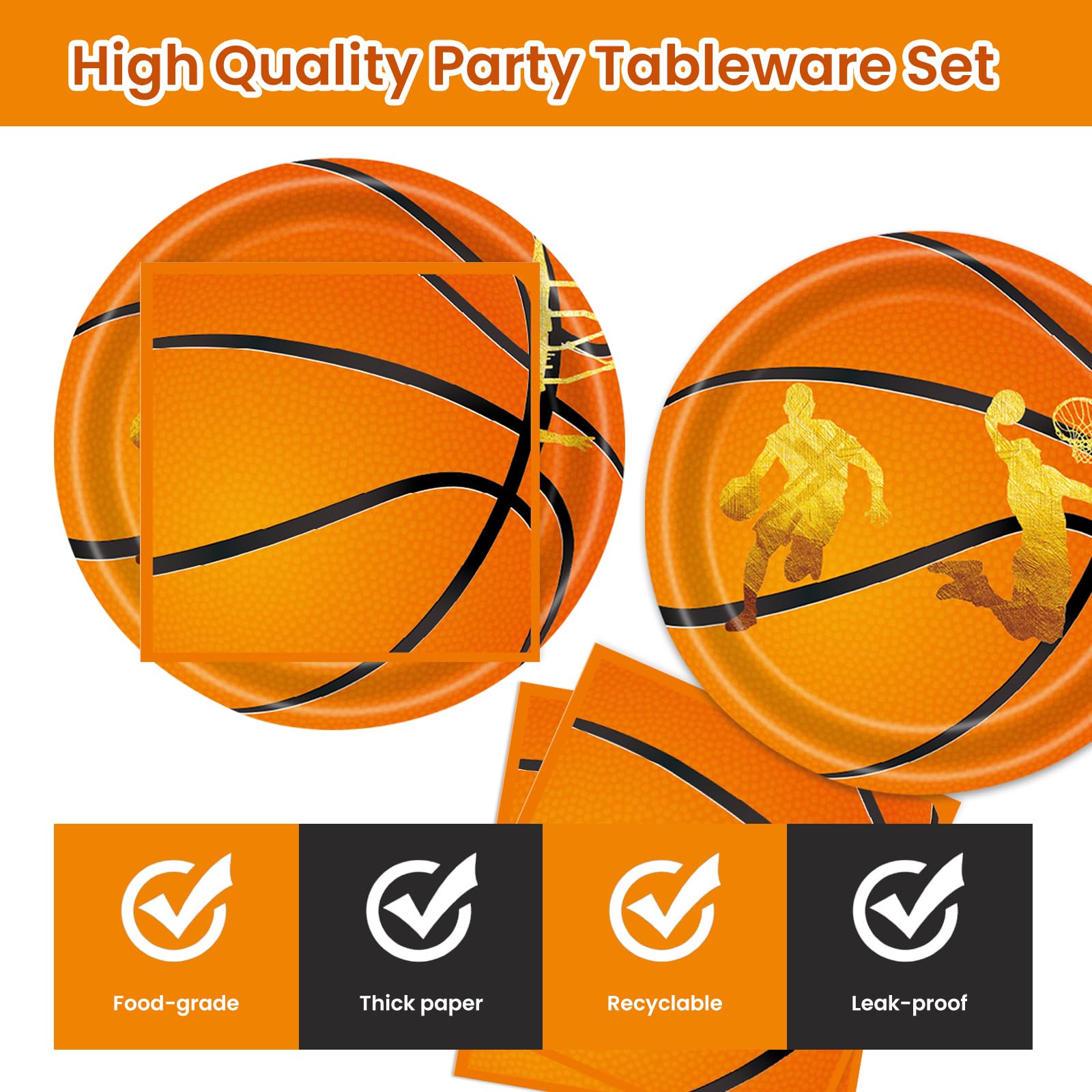EVYIENEN 50 Pcs Basketball Plates and Napkins Party Supplies,Basketball Birthday Decorations Sports Decorations for Birthday Party Plates Favors-Serves 25