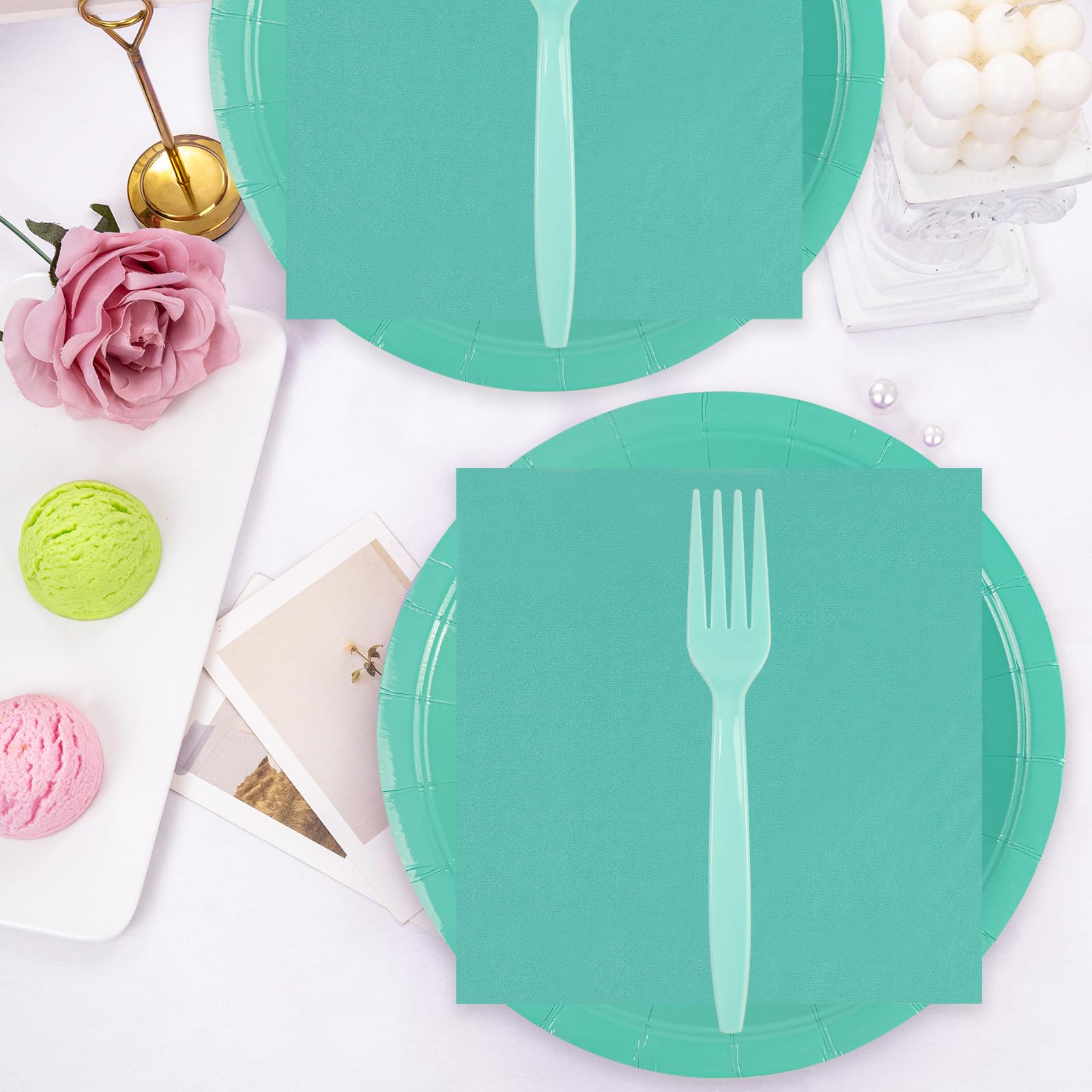 75Pcs Red Paper Plates and Napkins Set with Gold Forks, Disposable Party Tableware for Birthday and Wedding, Serves 25