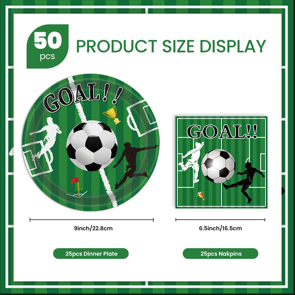 EVYIENEN 50 Pcs Soccer Plates and Napkins Party Supplies, Soccer Birthday Party Decorations Tableware Set for Sports Theme Birthday Partys Table Decor-Serves 25 — image 2