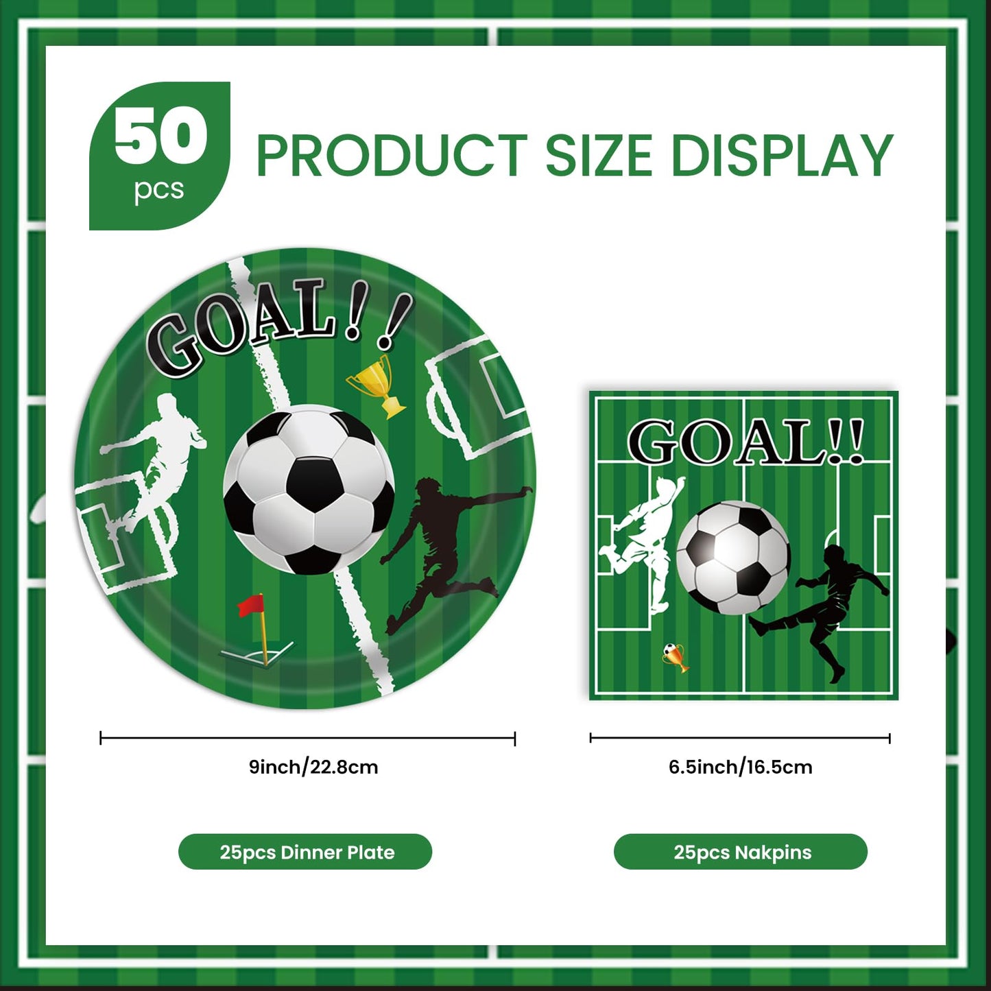 EVYIENEN 50 Pcs Soccer Plates and Napkins Party Supplies, Soccer Birthday Party Decorations Tableware Set for Sports Theme Birthday Partys Table Decor-Serves 25