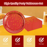 50PCS Red and Gold Birthday Plates and Napkins Party Supplies,25 x 7 Red Gold Foil Decorations Dessert Plates and 25 x 6.5 Napkins for Birthdays New Year Weddings Graduations