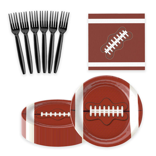 75Pcs Football Paper Plates and Napkins Party Supplies, 7 Inch Disposable Tableware Set with Forks, Sports Birthday Party Dinnerware, Serves 25 Guests
