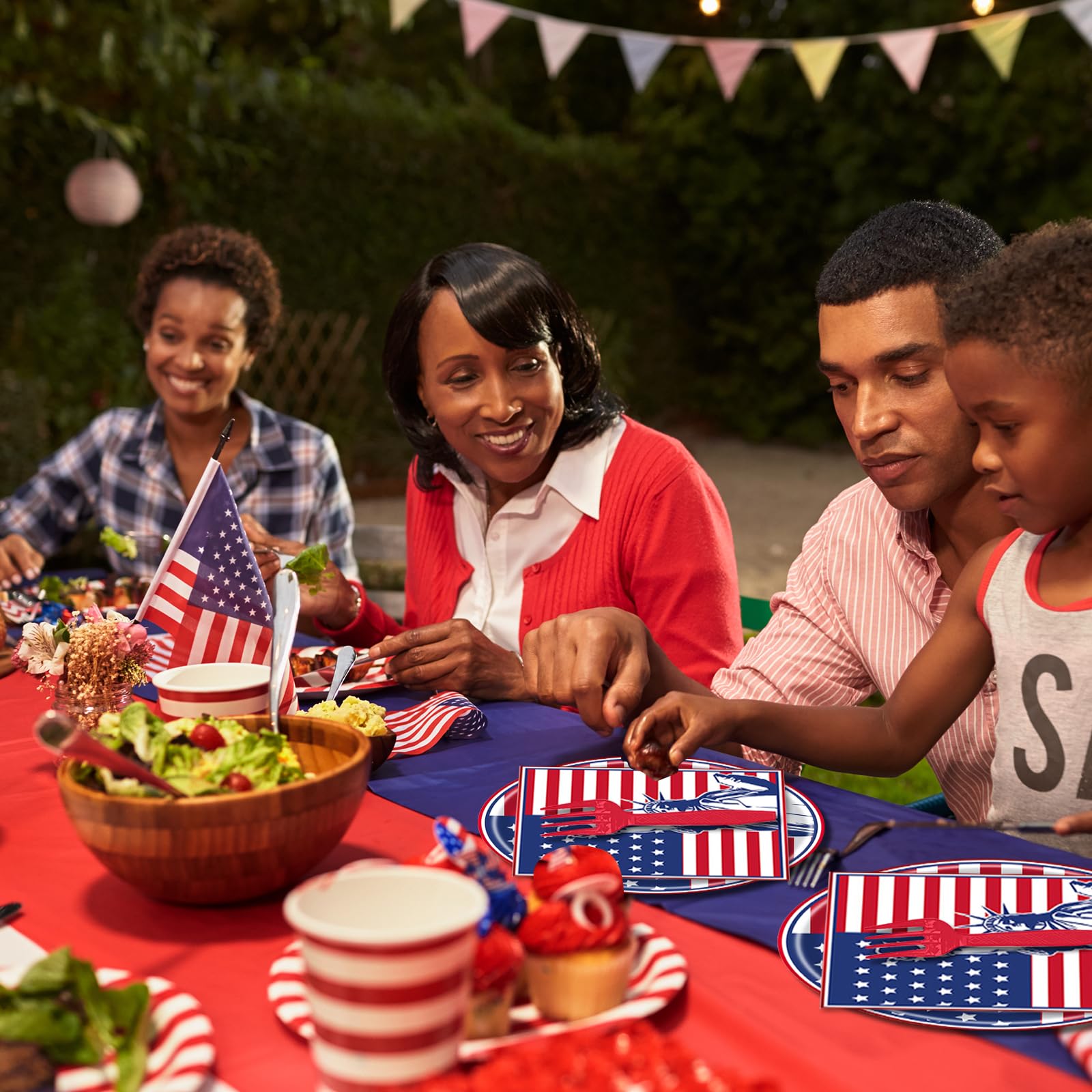 EVYIENEN 75Pcs 4th of July Plates and Napkins Party Supplies,7 Inch American Flag Patriotic Paper Plates and 6.5 Inch Napkins with 6.3 Inch Forks Disposable Tableware Set