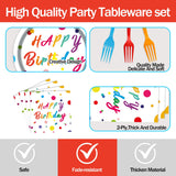 75Pcs Happy Birthday Dots Plates and Napkins Party Supplies,7 Inch Dots Paper Plates and 6.5 Inch Napkins with 6.3 Inch Forks Disposable Tableware Set for Birthday Party Decorations,Serve 25