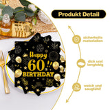 40pcs 60th Birthday Paper Napkins,13 x 13 inch Black and Gold Scalloped Dessert Cocktail Napkins Disposable Party Men Women Napkins 60th Birthday Decorations