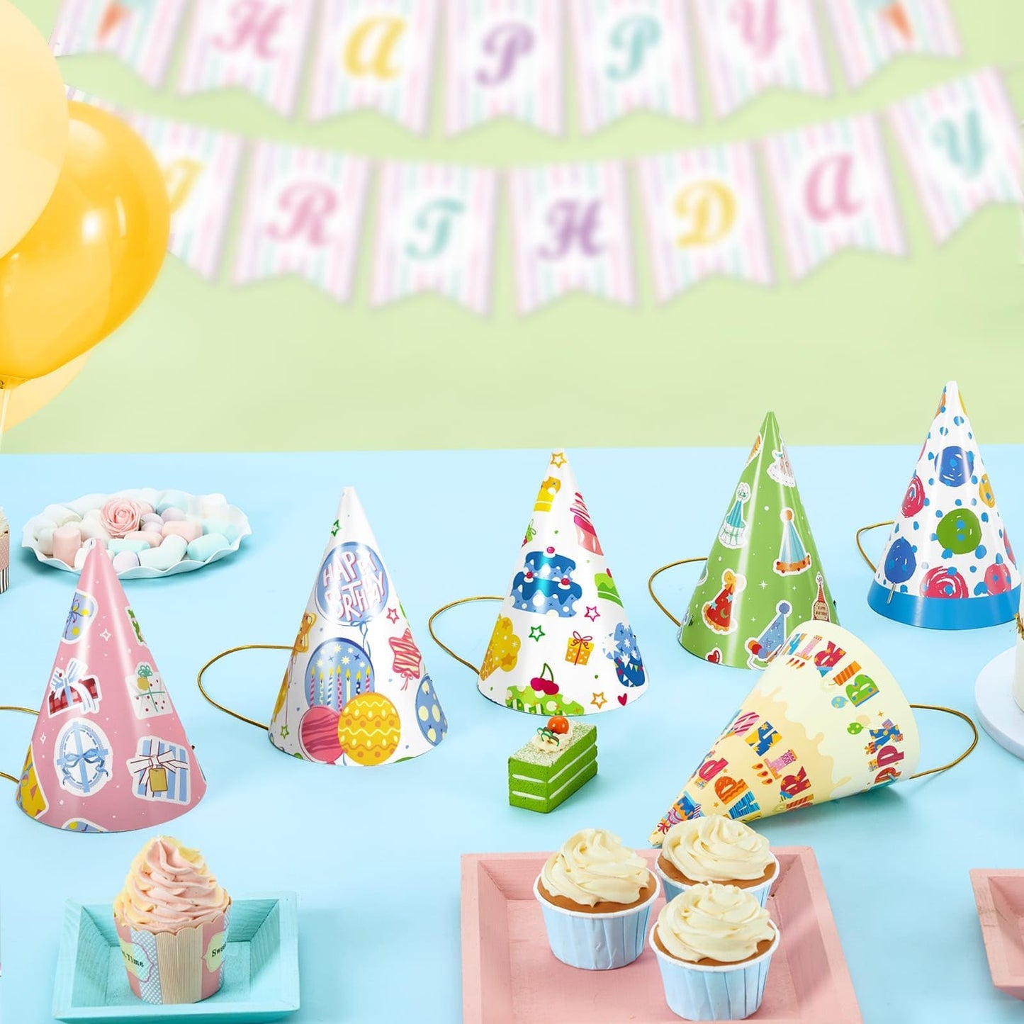 WERNNSAI 12 Pcs Birthday Party Hats - Happy Birthday Decorations Polka Dots Party