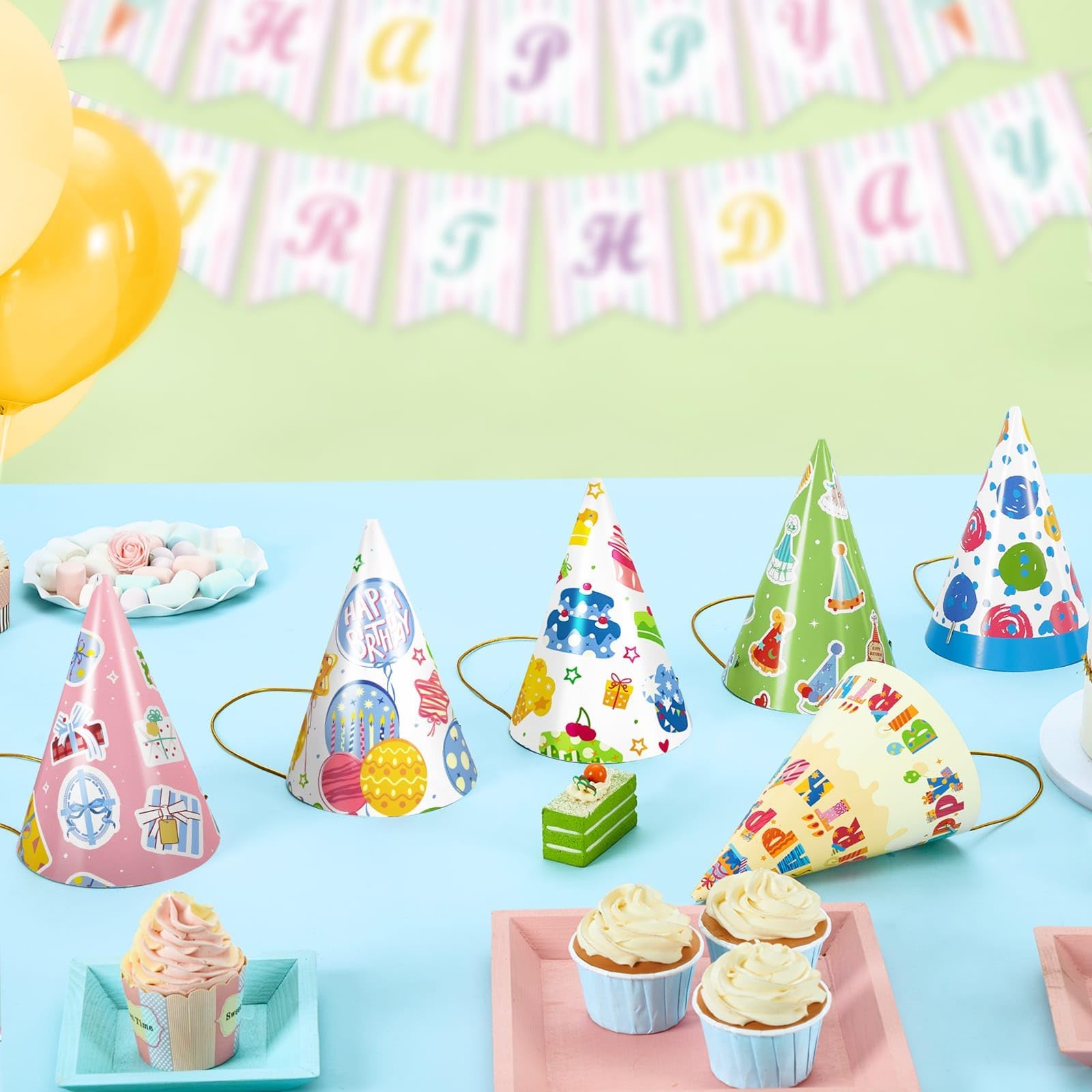 WERNNSAI 12 Pcs Birthday Party Hats - Happy Birthday Decorations Polka Dots Party